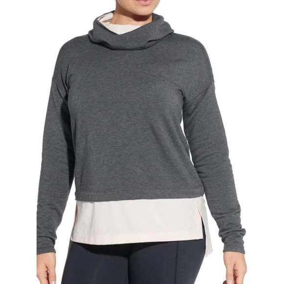 Calia Effortless Mixed Media Hoodie in Charcoal Heather Gray White Size Small - Picture 1 of 11